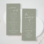 Boho Chic Sage Green Tea Length Wedding Program<br><div class="desc">This boho chic sage green tea length wedding program is perfect for a minimalist wedding ceremony. The neutral light green earth tone modern bohemian design features simple rustic calligraphy with a unique yet classic style. Personalise your wedding program with you names, wedding date, location, order of service, wedding party and...</div>