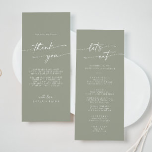 Boho Chic Sage Green Thank You and Wedding Menu