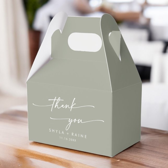 Boho Chic Sage Green Thank You Wedding Favour Box (Creator Uploaded)