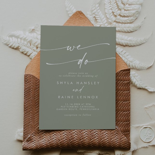 Boho Chic Sage Green We Do Wedding Invitation (Creator Uploaded)