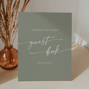 Boho Chic Sage Green Wedding Guest Book Pedestal Sign