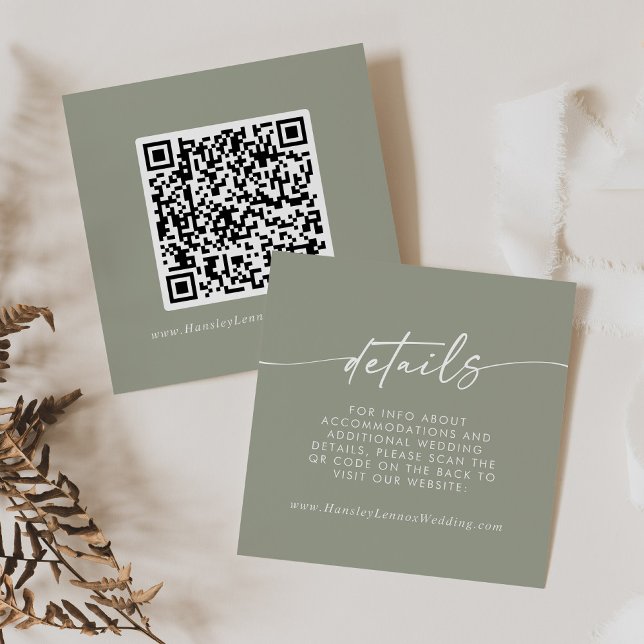 Boho Chic Sage Green Wedding QR Code Details Enclosure Card (Creator Uploaded)