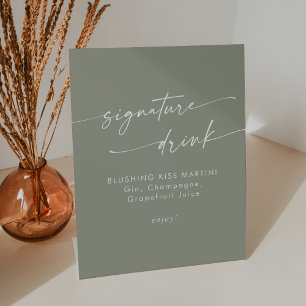 Boho Chic Sage Green Wedding Signature Drink Pedestal Sign