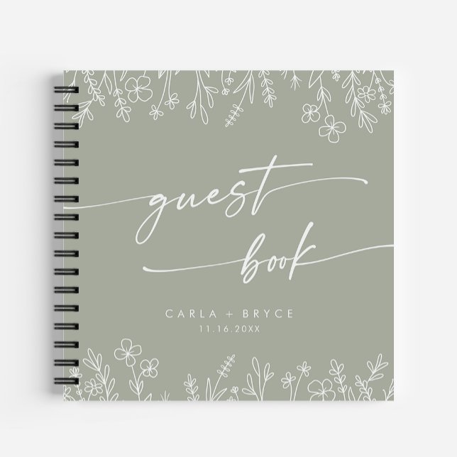 Boho Chic Sage Green Wildflower Wedding Guest Book (Creator Uploaded)