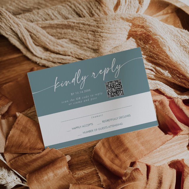 Boho Chic Seafoam Teal Mail In and QR Code RSVP Card (Creator Uploaded)