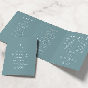 Boho Chic Seafoam Teal Monogram Wedding Tri-Fold Programme