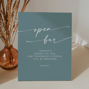 Boho Chic Seafoam Teal Open Bar Wedding Pedestal Sign