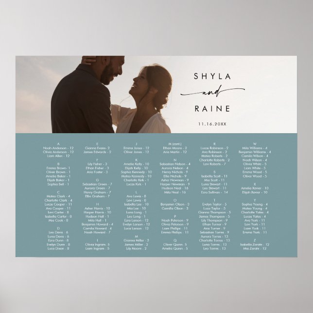 Boho Chic Seafoam Teal Picture Seating Chart (Front)