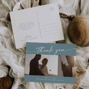 Boho Chic Seafoam Teal Wedding Photo Thank You Postcard