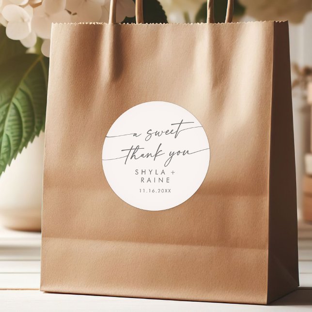 Boho Chic Silver Grey A Sweet Thank You Favour Classic Round Sticker (Creator Uploaded)