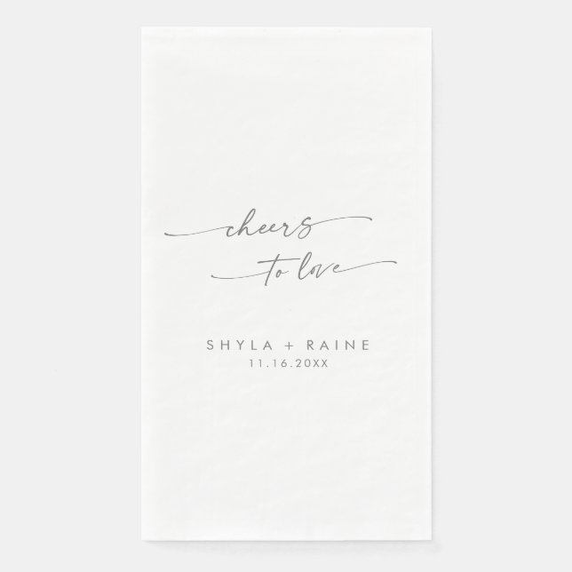 Boho Chic Silver Grey Cheers to Love Wedding Napkin (Front)
