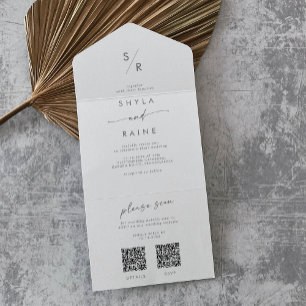 Boho Chic Silver Grey Dual QR Code Wedding All In One Invitation