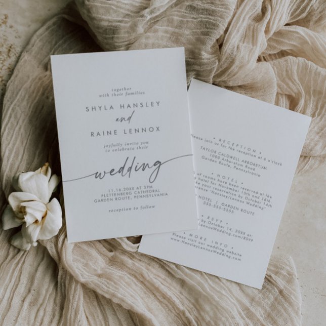Boho Chic Silver Grey Front and Back Wedding Invitation (Creator Uploaded)