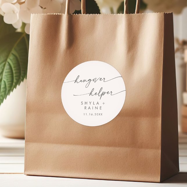 Boho Chic Silver Grey Hangover Helper Favour Classic Round Sticker (Creator Uploaded)