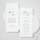 Boho Chic Silver Grey Thank You and Wedding Menu<br><div class="desc">This boho chic silver grey thank you and wedding menu is perfect for a minimalist wedding. The whimsical silver grey and white modern bohemian design features simple rustic calligraphy with a unique yet classic style. Personalise the back of your menu table card with a thoughtful thank you note to your...</div>