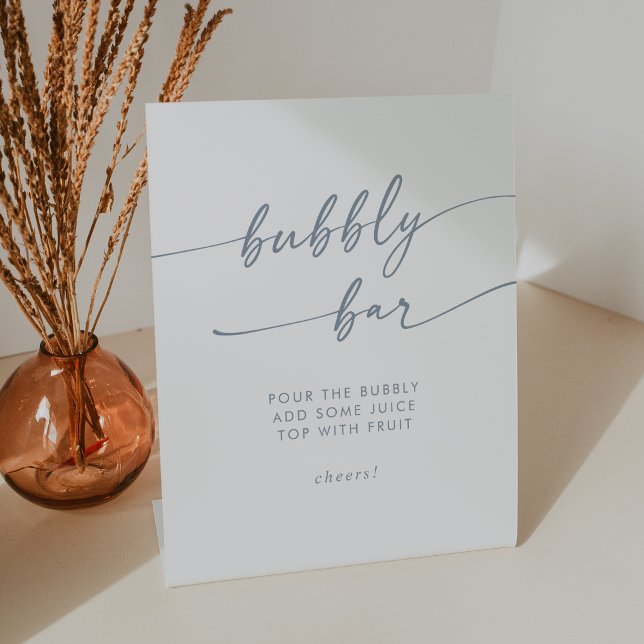 Boho Chic Slate Blue Bubbly Bar Wedding Pedestal Sign (Boho Chic Slate Blue Bubbly Bar Wedding Pedestal Sign)