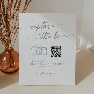 Boho Chic Slate Blue Capture the Love Wedding Pedestal Sign