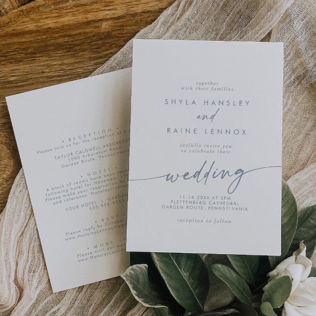 Boho Chic Slate Blue Front and Back Wedding Invitation (Creator Uploaded)
