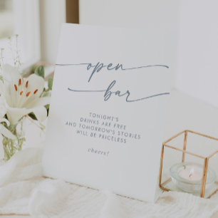 Boho Chic Slate Blue Open Bar Wedding Pedestal Sign