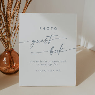 Boho Chic Slate Blue Photo Guest Book Wedding Pedestal Sign