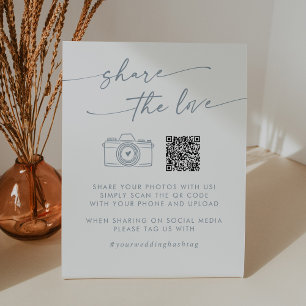 Boho Chic Slate Blue Share the Love QR Code Pedestal Sign