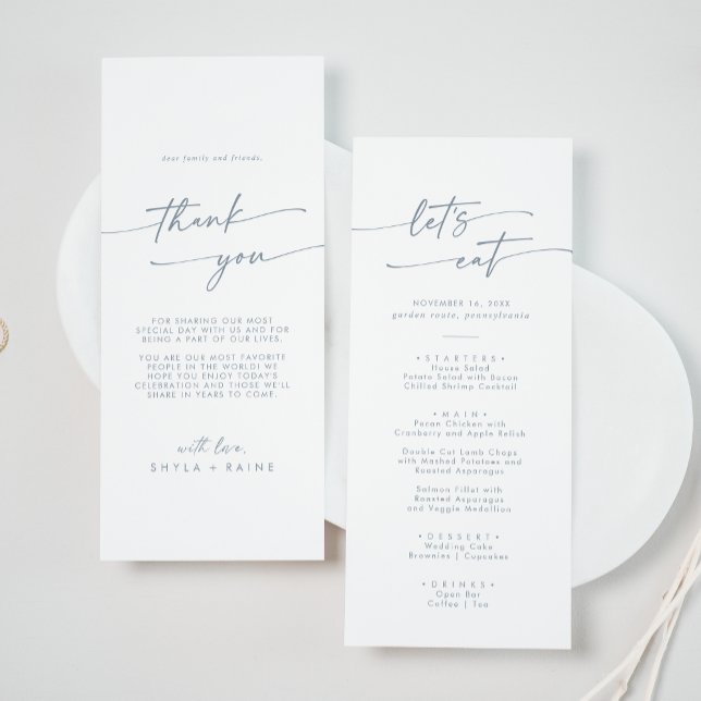 Boho Chic Slate Blue Thank You and Wedding Menu (Creator Uploaded)