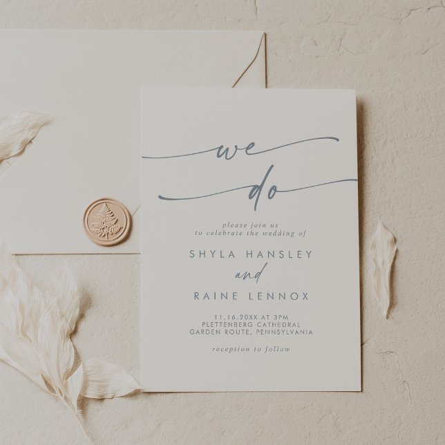 Boho Chic Slate Blue We Do Wedding Invitation (Creator Uploaded)