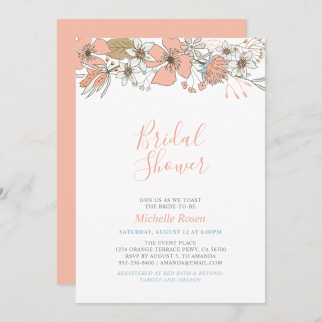 Boho Chic Spring Floral Bridal Wedding Shower Invi Invitation (Front/Back)