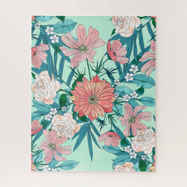 Boho chic spring garden flowers illustration jigsaw puzzle (Vertical)