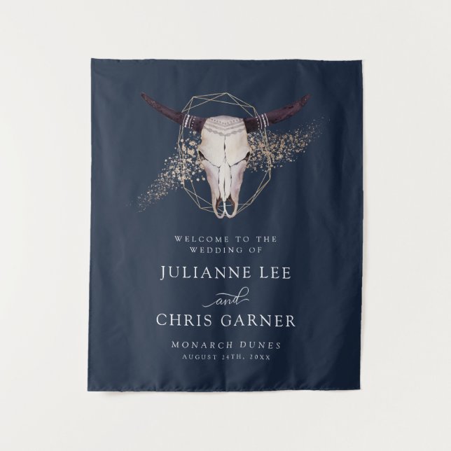 Boho Chic Steer Skull Wedding Invitation Tapestry (Front)
