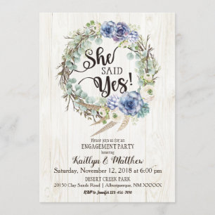 Boho Chic Succulent Eucalyptus Engagement Party Invitation