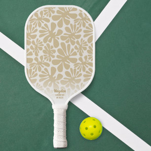 Boho Chic Tan Floral Pattern Custom Text Pickleball Paddle