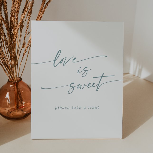 Boho Chic Teal and White Love Is Sweet Wedding Pedestal Sign (Boho Chic Teal and White Love Is Sweet Wedding Pedestal Sign)