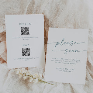 Boho Chic Teal and White QR Code Details RSVP Card