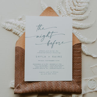 Boho Chic Teal and White Rehearsal Dinner Invites