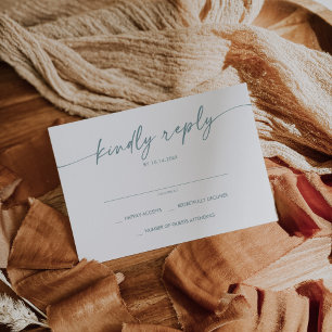 Boho Chic Teal and White Simple Wedding RSVP Card