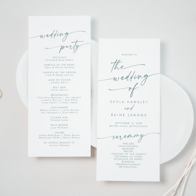 Boho Chic Teal and White Tea Length Wedding Program (Creator Uploaded)