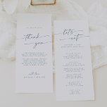 Boho Chic Teal and White Thank You and Wedding Menu<br><div class="desc">This boho chic teal and white thank you and wedding menu is perfect for a minimalist wedding. The blue green and white modern bohemian design features simple rustic calligraphy with a unique yet classic style reminiscent of the coastal beach and a summer ocean cruise. Personalise the back of your menu...</div>
