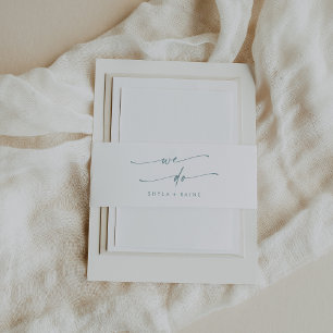 Boho Chic Teal and White We Do Wedding Invitation Belly Band