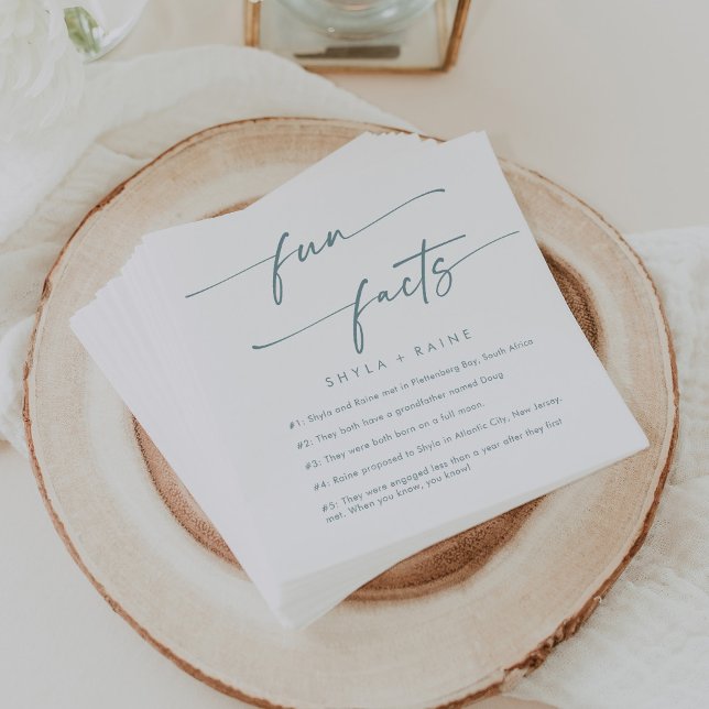 Boho Chic Teal and White Wedding Fun Fact Napkins (Creator Uploaded)