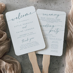 Boho Chic Teal and White Wedding Program Hand Fan