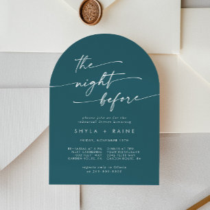 Boho Chic Teal Blue Arch Rehearsal Dinner Invitation