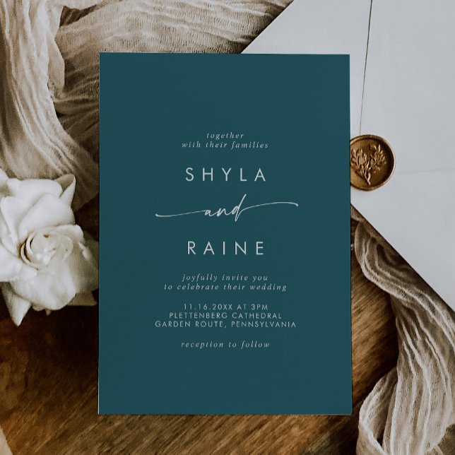 Boho Chic Teal Blue Casual Wedding Invitation (Creator Uploaded)
