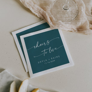 Boho Chic Teal Blue Cheers to Love Wedding Napkin