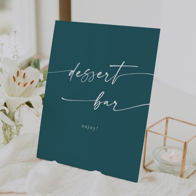 Boho Chic Teal Blue Dessert Bar Wedding Pedestal Sign (Boho Chic Teal Blue Dessert Bar Wedding Pedestal Sign)