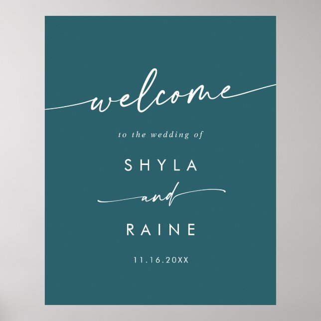 Boho Chic Teal Blue DIY Wedding Welcome Sign (Front)