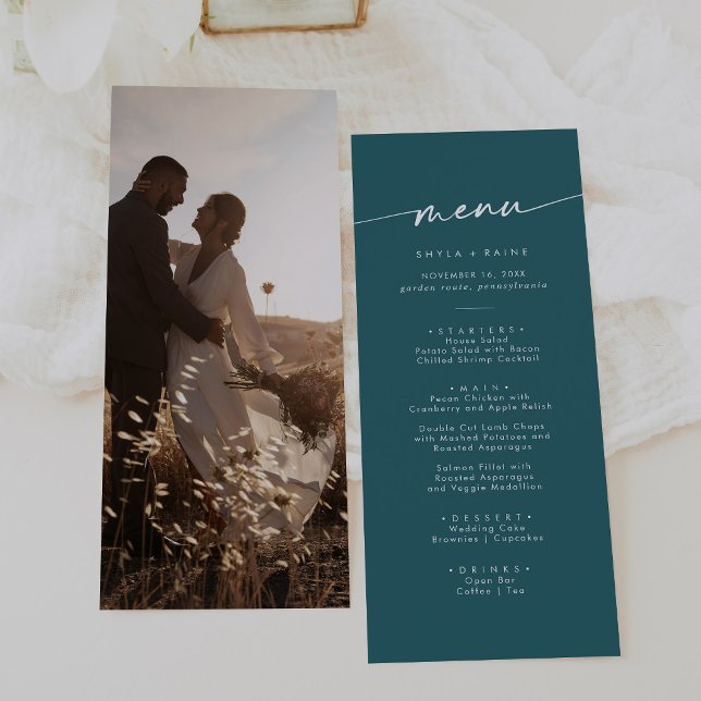 Boho Chic Teal Blue Photo Wedding Menu (Creator Uploaded)