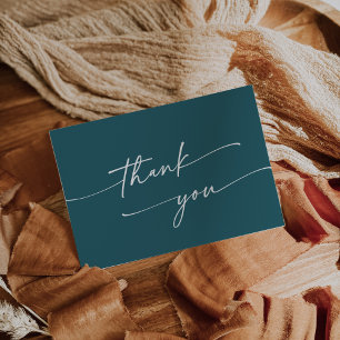 Boho Chic Teal Blue Pink Flat Wedding Thank You Card