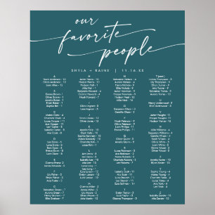 Boho Chic Teal Blue Printable Seating Chart