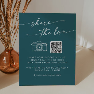 Boho Chic Teal Blue Share the Love QR Code Pedestal Sign